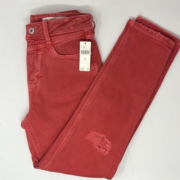 ANTHROPOLOGIE red Straight Jeans 25 - Picture 4 of 9